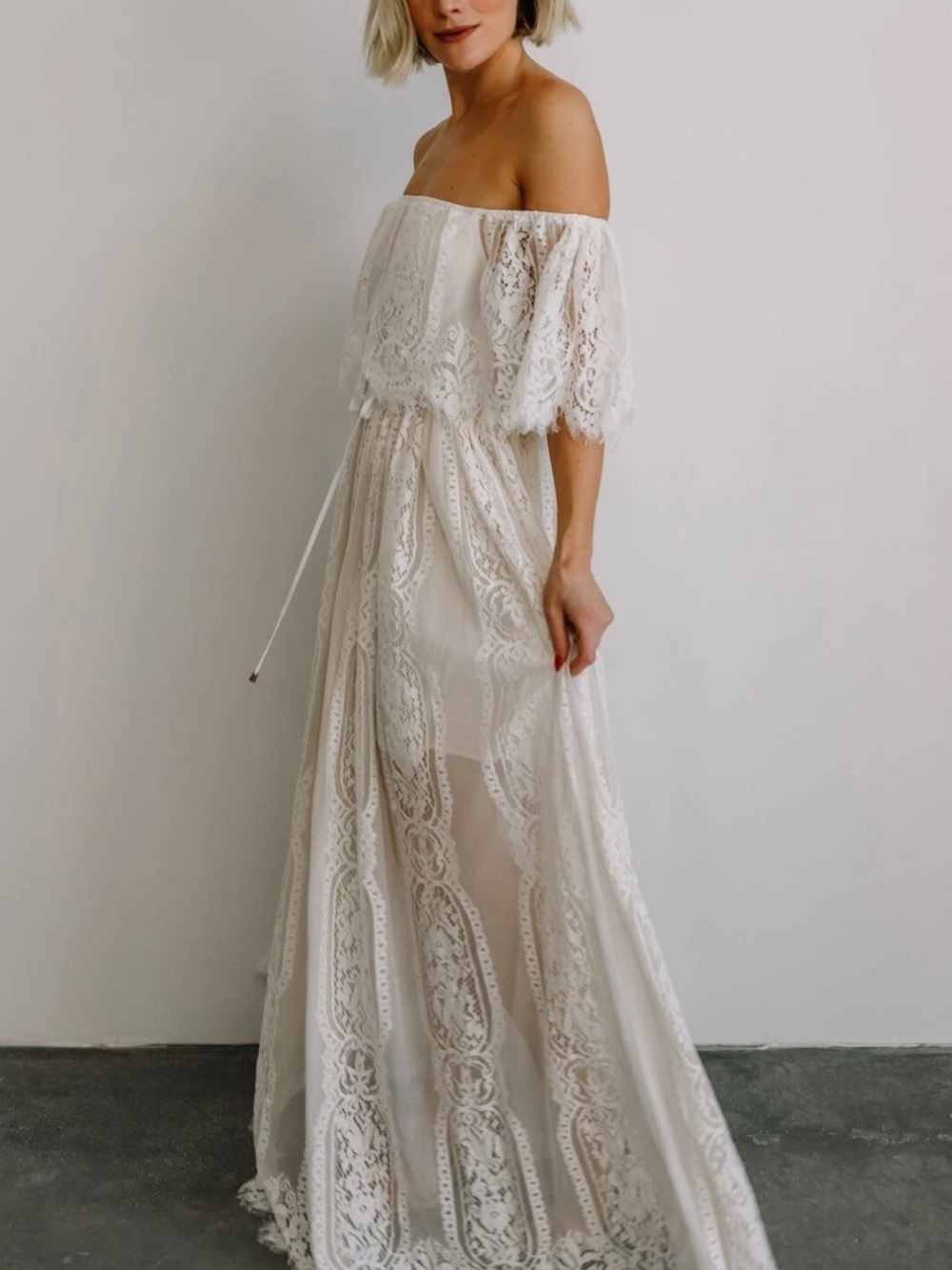 Baltic Born Caroline Cream Ivory Lace Off The Shoulder Maxi Dress Small $98 - Picture 3 of 16